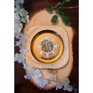 Atlas China 22 k Gold Rim Square Saucer  With Romantic Couple Royal Sealy Japan
